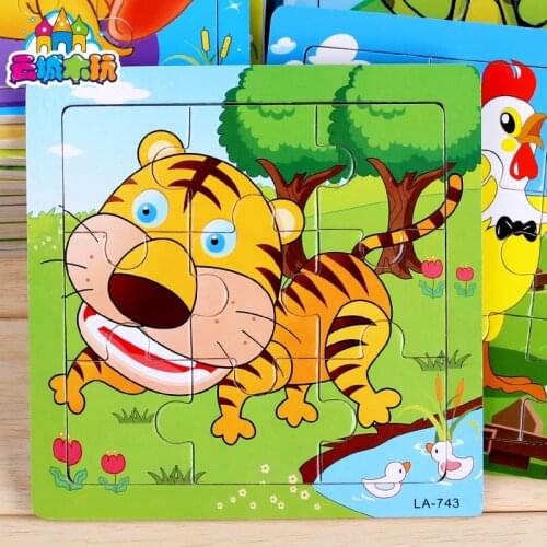 Random 1 piece Cute cartoon puzzle wooden small kids game toys wood Jigsaw animals pattern puzzles for children educational toys