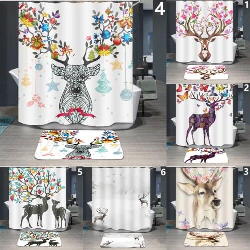 Colored Elk Printed Shower Curtains for Bathroom Christmas Festival 1 Piece Waterproof Polyester Fabric Hotel Home Decorations