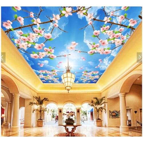 Custom photo 3d wallpaper Beautiful flower cherry sky ceiling murals 3d Print diy Fabric and Textile Wallpaper for living room