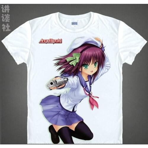 Angel Beats T-Shirt Kanade Tachibana Shirt Mens Clearance T-shirts Anime Cute Womens T-Shirts Short Sleeves Womens T-Shirts