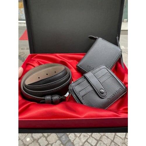Carlino Black Zipper Vertical Wallet Belt Badge Holder Gift Boxed Elegant Set