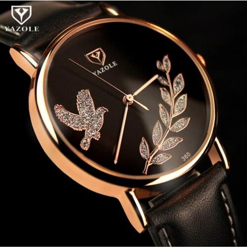 YAZOLE Women Watch Rose Gold Watch Luxury Crystal Quartz Watch Women Ladies Bird Wristwatch Lady Hour montre femme mujer relojes