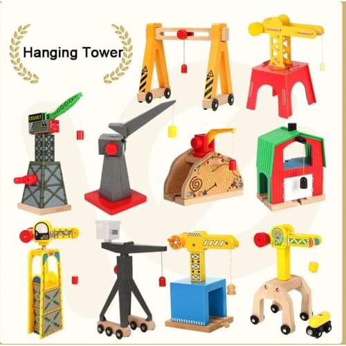 Wooden Multifunctional Scene accessories Tracks Hanging Tower Toy Trains Cars Christmas Gift for Boys and Girls Scene track A
