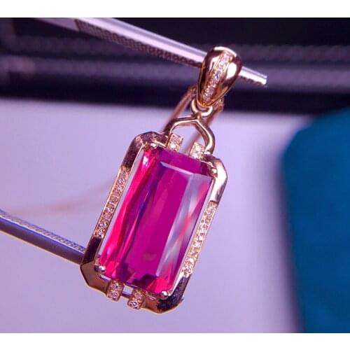 E322 Rubillite Tourmaline Pendant Real 18K Gold 100% Natural Rubillite Tourmaline 4ct Gemstones Diamond Pendant Necklace