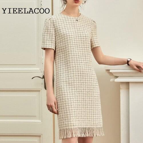 Elegant Dress Socialite Spring / Autumn knee-length dress Tweed Thin 2021 New dress Plaid classic womens dress