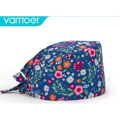 Floral Prints Cotton Printing Surgical Cap Unisex Adjustable Nurse Cap Buckle Elastic Beauty Hats Baotou Cap Fashion Doctor Hat