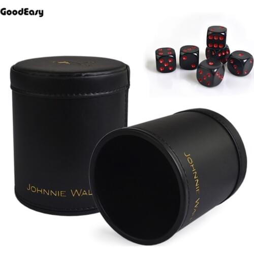 Johnnie Walker Leather Dice Cup Plastic with 6pcs acrylic dices Polyhedral Dice Cup Poker Drinking Board Game Gambling Dice Box