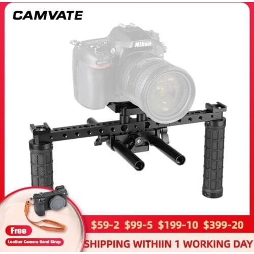 CAMVATE Open-ended Camera Cage Rig With ARCA Swiss Style Quick Release Plate & 15mm LWS Rod System & Rubber Grips & Shoe Mounts
