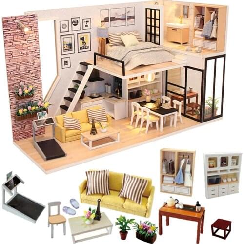 DIY Doll House Wooden Doll Houses Miniature dollhouse Furniture Kit Toys for children Christmas Gift M038
