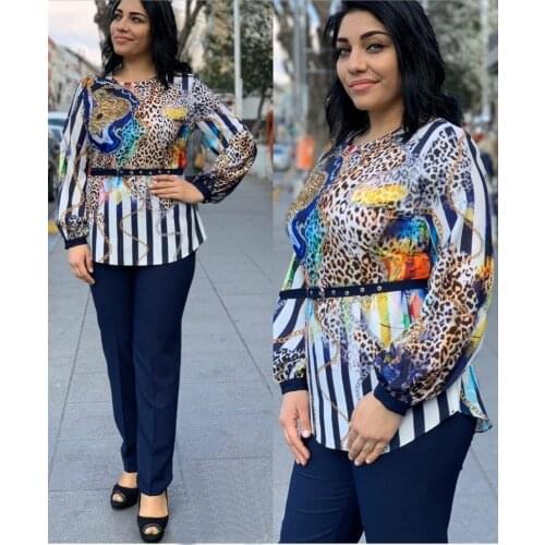 L-3XL Plus Size 2 Piece Womens Sets Africa Clothing Suits Ladies Tops+pants Suits African Set for Ladies American Clothing