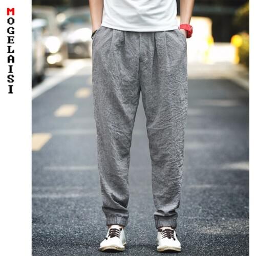 Summer Harem Linen Pants For men Full Length solid Lightweight Linen Cotton Men Loose Pants Linen Trousers Asian size 4XL 0613
