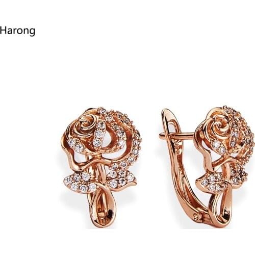 Harong Small Flower Stud Earring Zirconia Punk Hiphop Jewelry Party Romantic Gold Beautiful Flower Copper Earrings Womans Gift