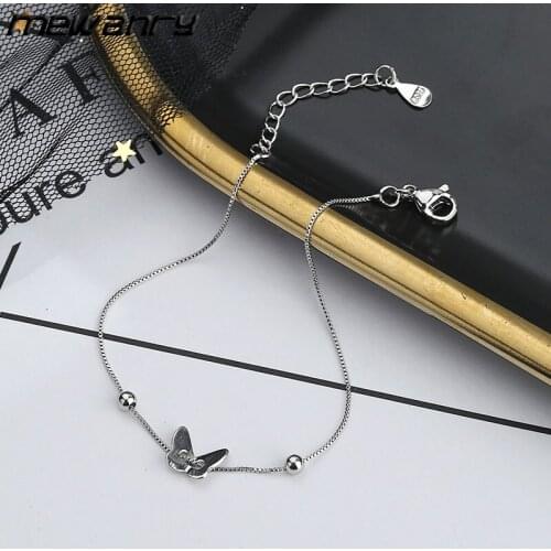 Mewanry 925 Sterling Silver Round Bead Butterfly Bracelet for Women Adjustable Small Fresh Summer New Temperament Party Jewelry