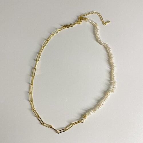 Minar Elegant Baroque Freshwater Pearl Necklaces for Women Asymmetric Gold Hollow Linked Chain Choker Necklace Birthday Gift