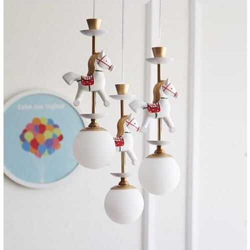 Cartoon Creative Carousel Hanging Lamp Boys and Girls Bedroom Nordic Simple LED Colored Animal Single Head Hanging Lamp