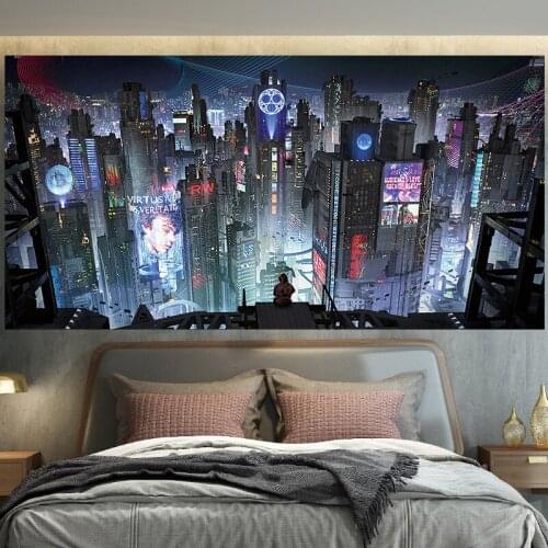 Skyscraper night scene tapestry wall hanging bedroom background home decoration wall blanket