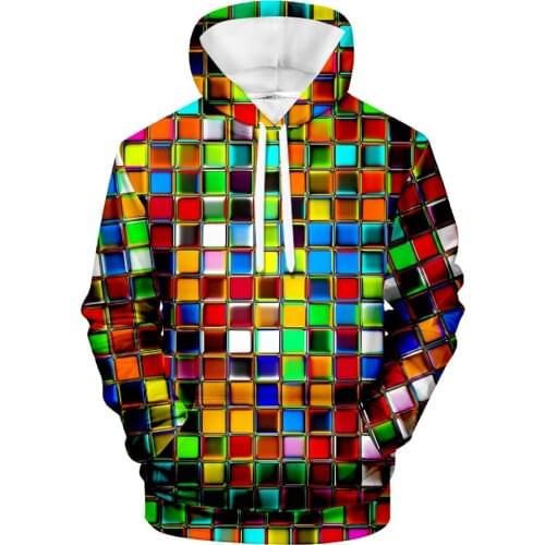 New Product 3D Cube Color Digital Printing Cosplay Male Flower Hoodie