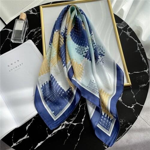 New Women Silk Square Scarf Lady Hair Band Plaid Shawl and Wraps Female Foulard Print Neckerchief Fashion Bandana Summer 2021