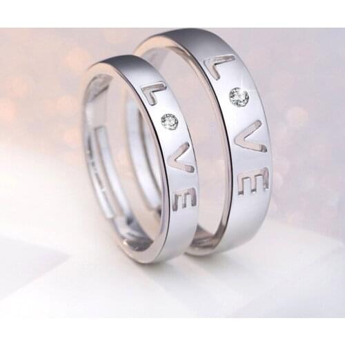 925 Sterling Silver Simple Fashion Couple Ring LOVE Letters Wedding Ring For Men And Women Opening Adjustable