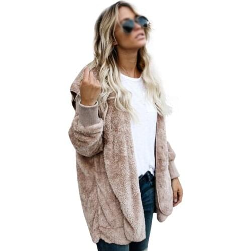 Women Coats Autumn Winter Long Two-sided Wearing Faux Fur Jacket Open Hooded Cardigan Pocket Coat