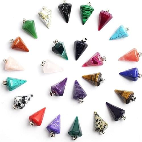 Natural Stone Hexagonal Cone pendants ornament charm Crystal pendant For jewelry making DIY necklace accessories size 30*14mm