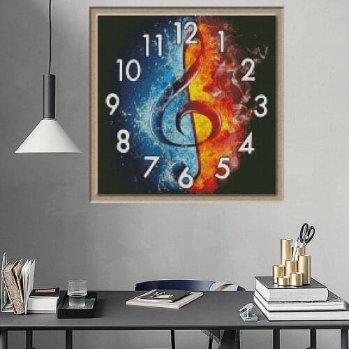Full Drill Diamond Embroidery Clock Musical Note Pattern Diamond Painting Beads Embroidery Mosaic Home Decor New Year Gift