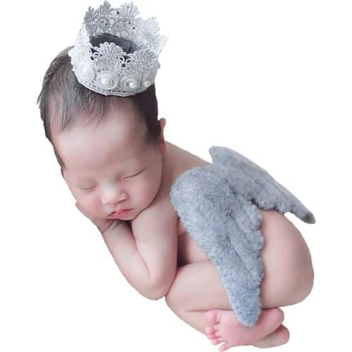 Newborn Photography Props Crown+Wool Felt Angel Wings Infant Baby Boy Girl Photo Shoots Posing Outfits Baby Shower Gift Costume