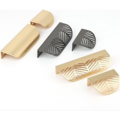 Leaf shaped Handle Gold Brushed Hollow Pulls Furniture Cabinet Leaves Knob Zinc Alloy 40mm/96mm golden Cupboard drawer w/screws