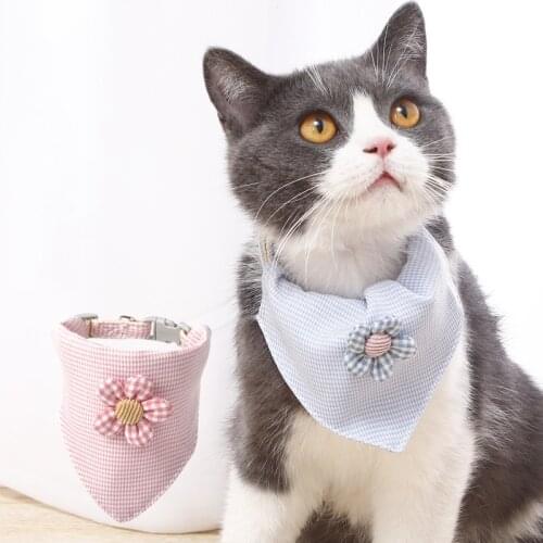 Cute Adjustable Cats Collars Puppy Pet Slobber Towel Outdoor Cat Collar Plaid Flower Scarf Design Dog Collar Neckerchief D5081