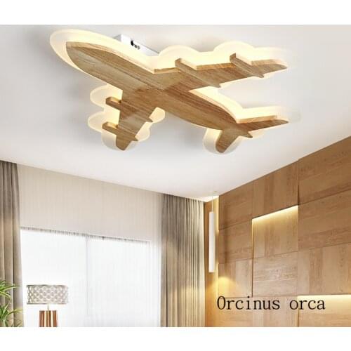 Nordic modern minimalist wooden aircraft ceiling lamp boy bedroom childrens room lamp creative cartoon LED ceiling lamp