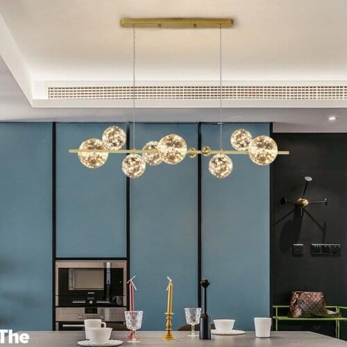 Modern Led Beads Glass Led Pendant Lights Nordic Dining Room Straight Paint Gold Metal LED Hanging Lamp DropLight Luminarias