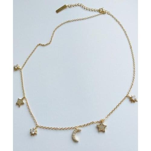 Sterling Silver Jewelry 925 Silver Moon Star Choker Necklace & Clear Zirconia For Women Girl Banquet Necklaces Wedding Gift