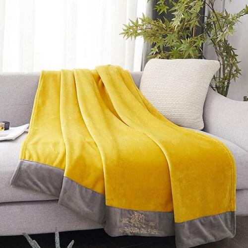 Svetanya Yellow Stripes INS Winter Embroidery Thick Fleece Throws Blanket Microfiber Polyester Full Queen Size Sheets Bedspread