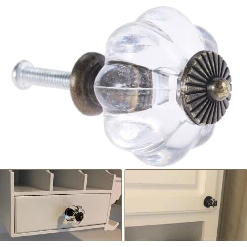 2pcs/1pc Transparent Pumpkin Knob Acrylic+Alloy Clear Handle Crystal Pull Cabinet Drawer Kitchen Dresser Clothes Hooks w/screw