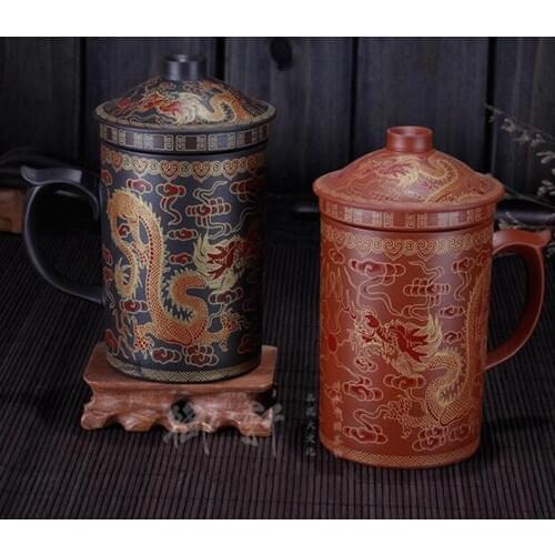 2020 Promotion 400ml Purple Grit Round Teapot Pu'er Tea pot Travel Chinese Teaset Office Gift Cup Black Red Dragon lid Cup