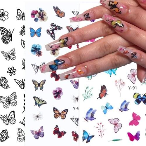 3D Butterfly Nail Art Sticker Sticky Strips Colorful Blue Flowers Nail Transfer Decal Foil Ornaments Nail Sticker Decoration