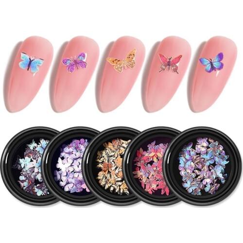 3D Dazzling Holographic Laser Glitter Flakes Butterfly Shape Nail Sequins DIY Nail Art Sticker Decal Decorations Manicure Tools