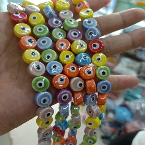 50pcs 10mm Mix Color Evil Eye Ceramic Beads DIY Round Loose Spacer Ceramics Bead For Jewelry Making Bracelet Necklace