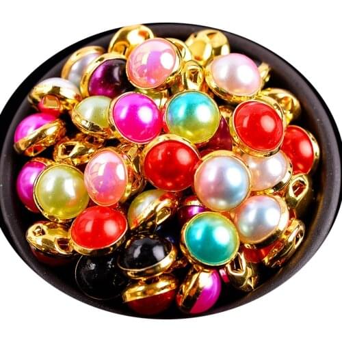 50p 6/8/10mm flatback half round shiny AB pearl sew on rhinestones montees gold base button beads sewing pearl for Garment trims