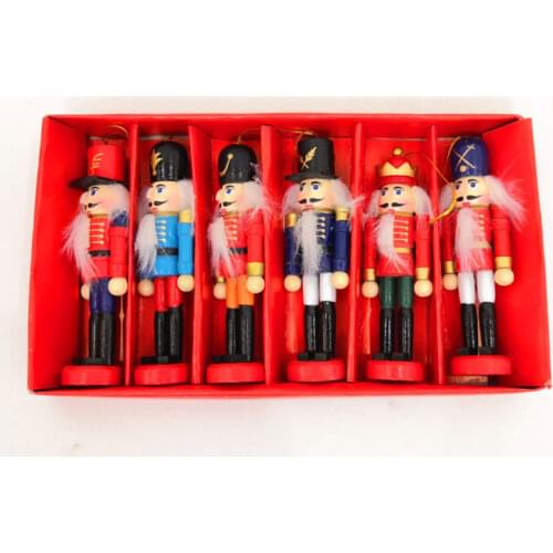 6Pcs 2021 Year Wooden Nutcracker Doll Soldier Puppet Christmas Kids Gifts New Year Christmas Tree Pendant Ornaments Decoration