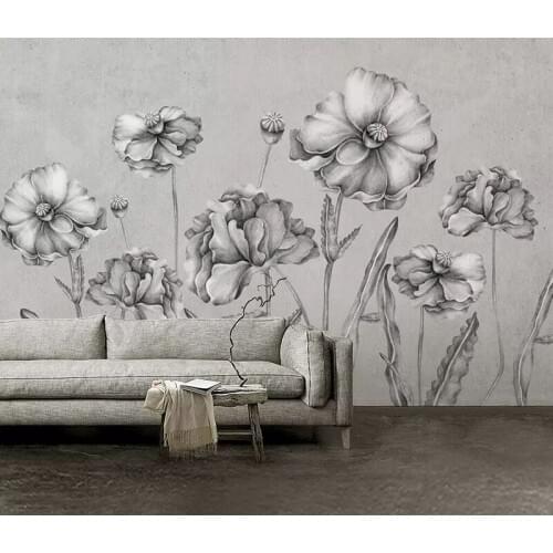 8d Abstract Hand-painted Wall paper Mural 3D Black and White Flowers Wallpaper sticker paper For Living room Wall Murals Decor