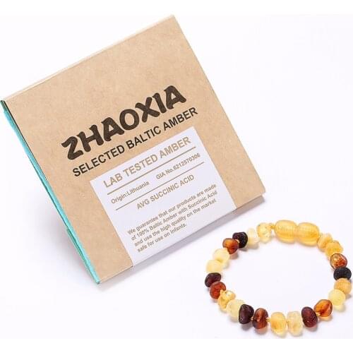Baltic Amber Teething Bracelet for Baby(Multicolor Raw - Unpolished) - Handmade in Lithuania - Lab-Tested Authentic - 2 Sizes