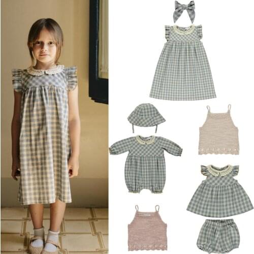 Kids Dress 2021 Bebe O Brand Girls Cute Plaid Sleeveless A-line Princess Dresses Baby Toddler Fashion Outwear Clothes