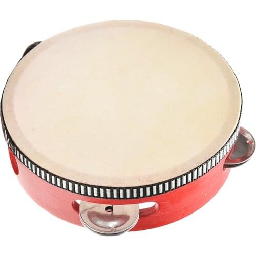 6" Sheep Skin Head Tambourine Drum Musical Instrument Dance Party KTV Red