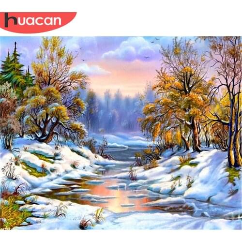 HUACAN Coloring By Number Winter Landscape HandPainted Art Gift DIY Drawing On Canvas Pictures By Number Snow Kits Home Decor