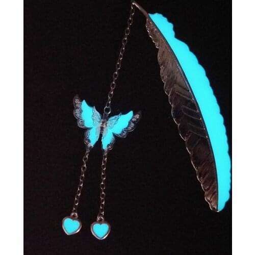 Metal Feather Bookmark Luminous Butterfly Pendant Bookmarks for Books Teachers Gifts Novelty Stationery School Office Supplies
