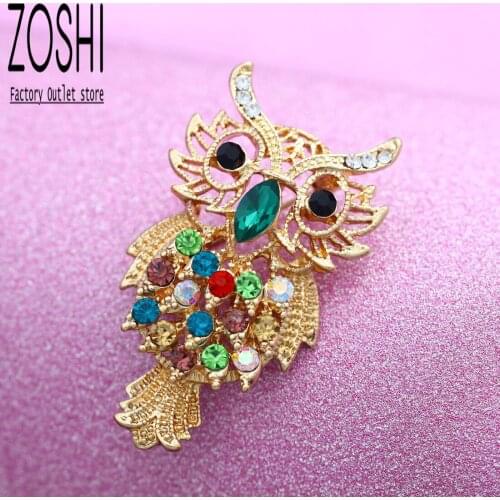 Multicolor Crystal Owl Brooches Mens Fashion Gold Brooch pins Womens Scarf Rhinestone Brooch Badges Winter Clothes Accessories