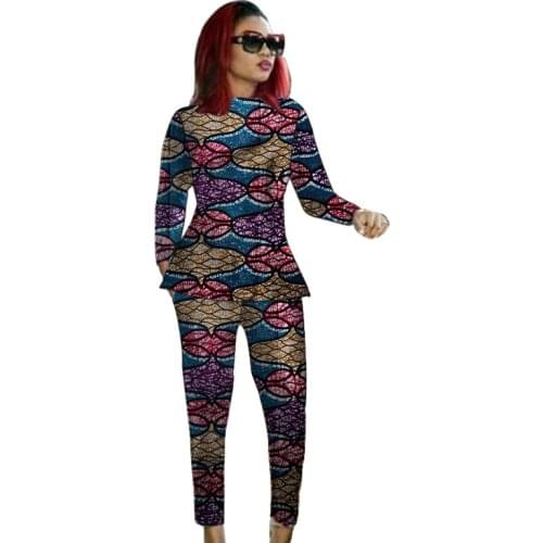 Autumn Womens African Shirts With Pants Customize Ankara Outfits Nigerian Fashion Female Wedding Wears