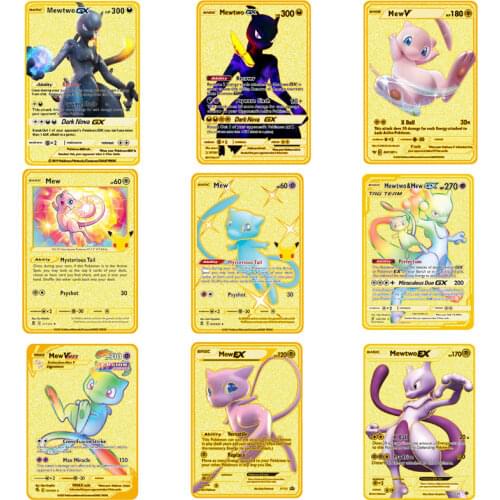 Pokemon Gold Metal Card HP English Game Anime Battle Card Charizard Pikachu Mewtwo Collection Action Figure Model Child Toy