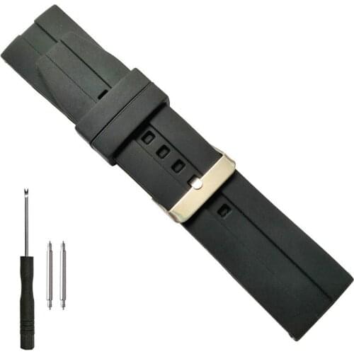 22mm Silicone Rubber Watch Band Tire Track Sports Diver Strap Black Durable Thick Fashion Replacement Bracelet